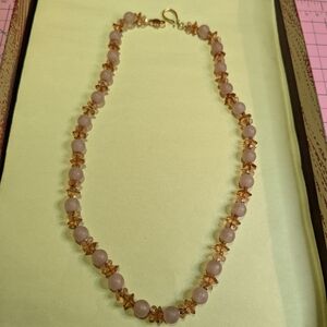 Chic Beaded Necklace in Soft Pink and Gold
